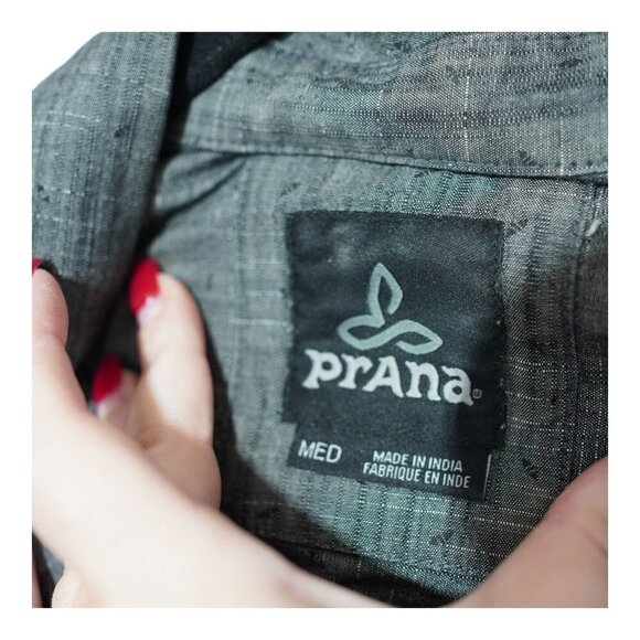 EUC PrAna Short Sleeve Button Up Shirt Charcoal Gray Mens M - Picture 4 of 5